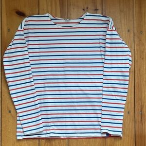 Kule Boyfriend Long Sleeve Tee - Poppy and Blue Stripe, Size S